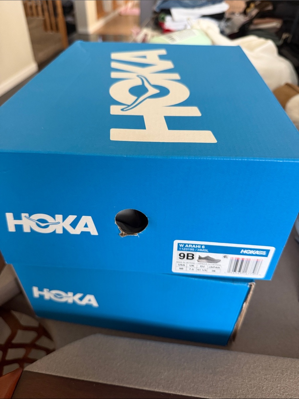 Hoka Bright Blue Shoe Box with White Logo